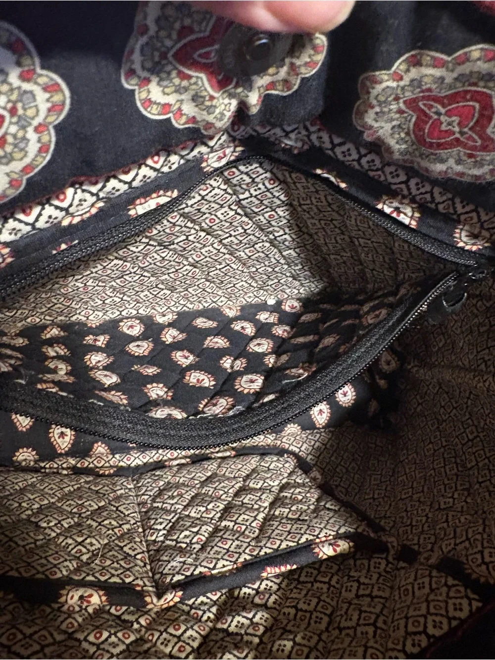 Vera Bradley Navy Quilted Paisley Tote with Red and Cream Accents